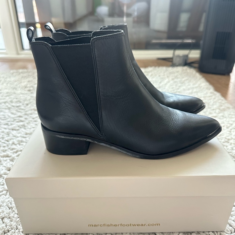 Marc Fisher Sleek Black Leather Ankle Booties